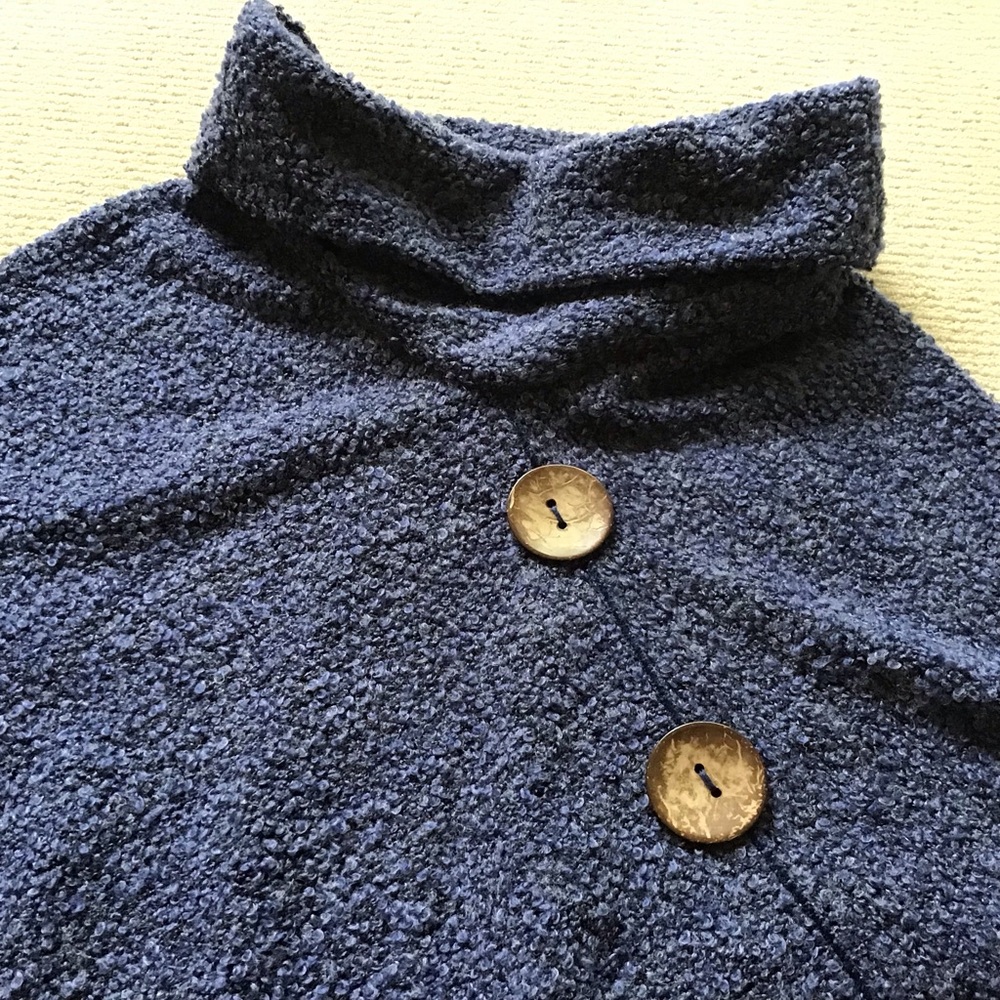 Navy Cozy Knit Poncho with Button Detail - Picture 3 of 8